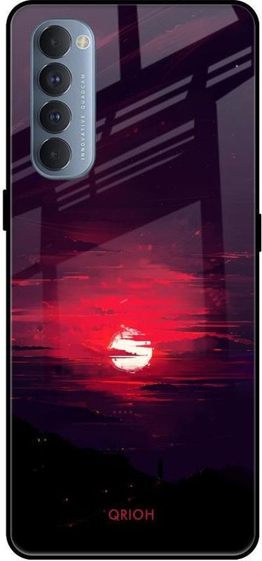 QRIOH Glass Back Cover for Oppo Reno4 Pro  (Black, Red, Grip Case, Silicon, Pack of: 1)
