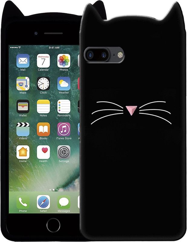 Rance Back Cover for Iphone 7 Plus - Ear Kitty Case | 3D Cute Mustache Kitty Doll | Cat Back Cover  (Black, Flexible, Silicon, Pack of: 1)