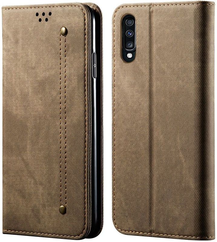 VeeGee Wallet Case Cover for Samsung Galaxy A70 / Galaxy A70s  (Khaki, Magnetic Case)