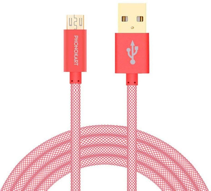 PHONOKART Micro USB Cable 2.4 A 1 m Fishnet Braided Champ fishnet micro USB cable-Red  (Compatible with All mobiles and tablets, Red, One Cable)
