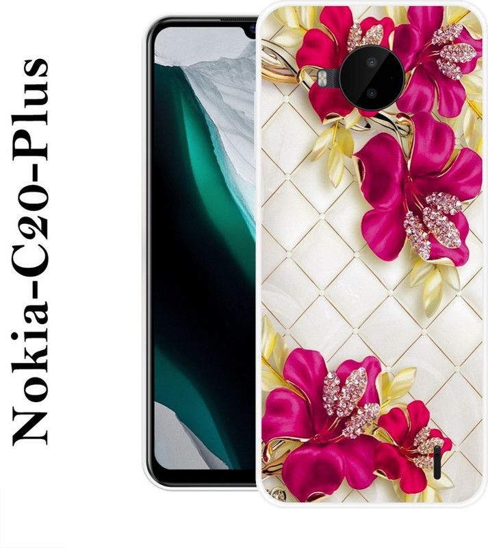 SHIVKUDI Back Cover for Nokia C20 Plus  (White, Pink, Grip Case, Silicon)