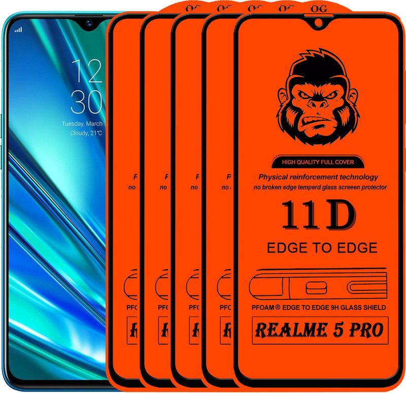 VILLA Edge To Edge Tempered Glass for REALME 5 PRO  (Pack of 5)