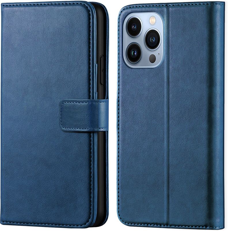 Dgeot Wallet Case Cover for Iphone 13 Pro | Inside TPU with Card Pockets | Wallet Stand | Magnetic Closure |  (Blue, Dual Protection, Pack of: 1)