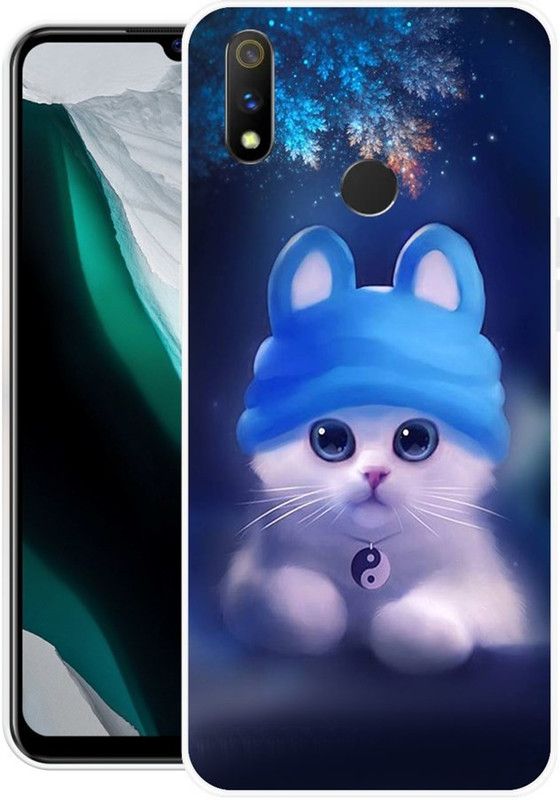 KUDI Back Cover for Realme 3 Pro  (Blue, White, Silicon)