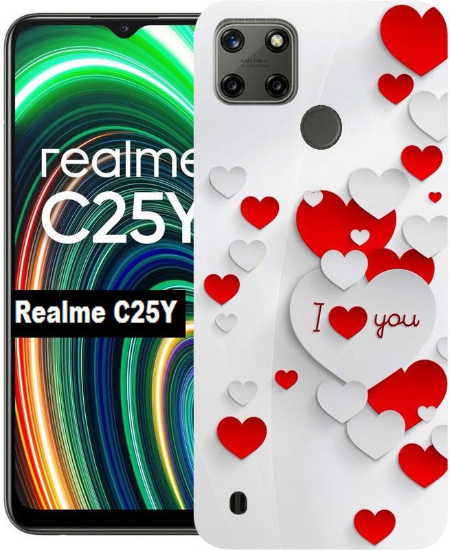 mitzvah Back Cover for Realme C25Y  (White, Red, Dual Protection, Silicon, Pack of: 1)