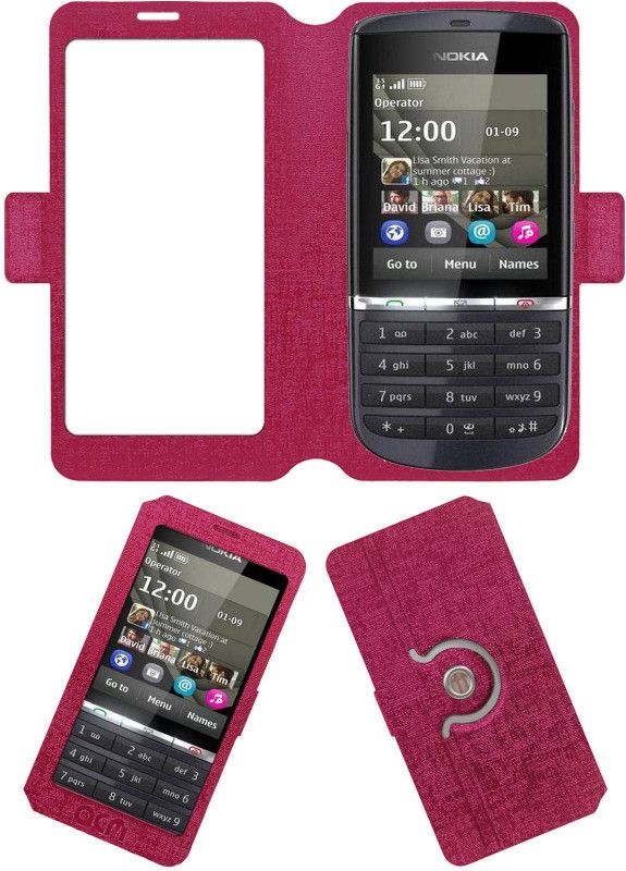 ACM Flip Cover for Nokia Asha 300  (Pink, Cases with Holder, Pack of: 1)