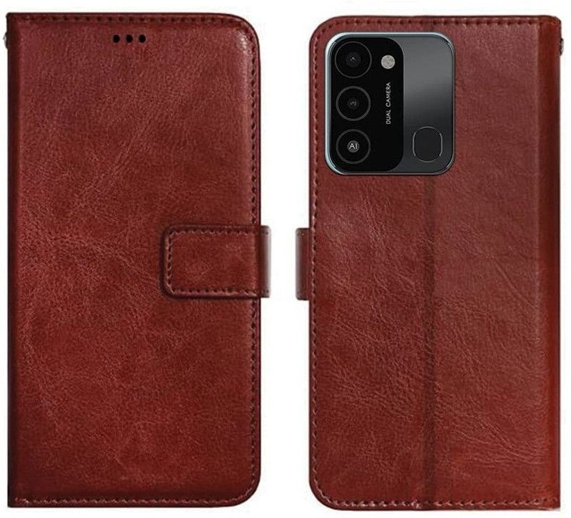 AmericHome Flip Cover for Tecno Spark 8C, KG5k  (Brown, Grip Case, Pack of: 1)