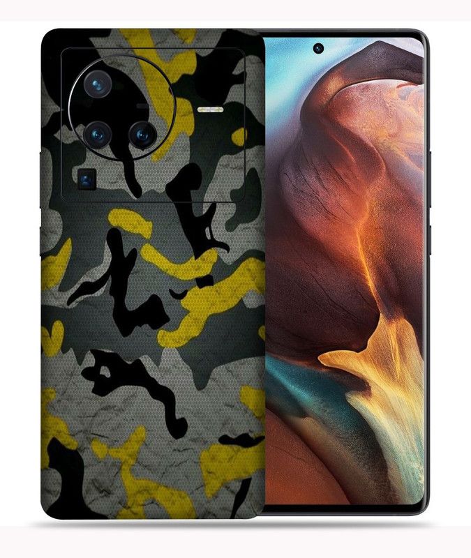 WeCre8 Skin's Vivo X80 Pro 5G Mobile Skin  (Yellow Camouflage Multicolor Mobile Skin With Cleaning Wipes)