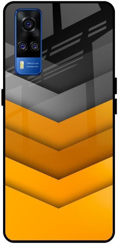 QRIOH Glass Back Cover for Vivo Y51 2020  (Black, Yellow, Grip Case, Silicon, Pack of: 1)