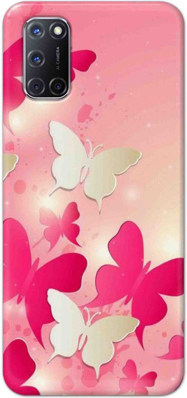 NDCOM Back Cover for OPPO A52 Pink Butterfly Printed  (Multicolor, Hard Case, Pack of: 1)