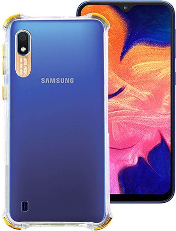 MARSHLAND Back Cover for Samsung Galaxy A10, Hard Back Case Auto Focus with Flexible Grip, Side Corner Gold Color  (Transparent, Hard Case, Silicon, Pack of: 1)