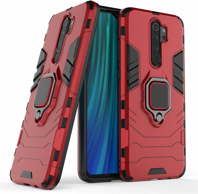 VOSKI Back Cover for Redmi Note 8 Pro Armor Rugged Shockproof with Metal Rotating Ring Case  (Red, Dual Protection, Pack of: 1)
