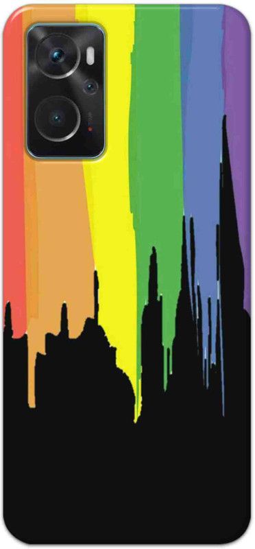 NDCOM Back Cover for Oppo K10 Rainbow Colors On Black Printed  (Multicolor, Hard Case, Pack of: 1)