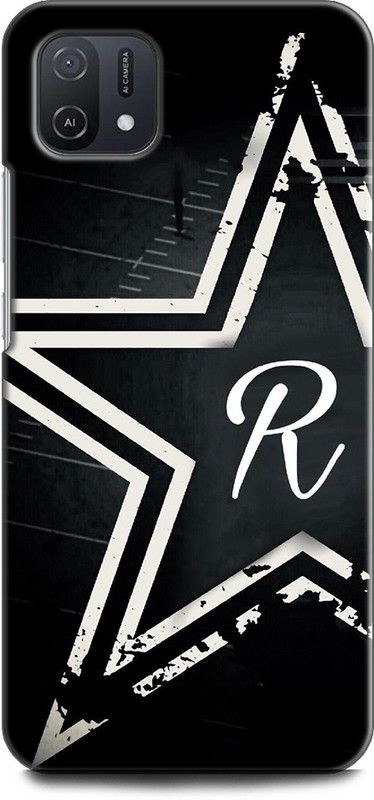 INDICRAFT Back Cover for OPPO A16e, CPH2421 R, R LETTER, STAR, BLACK, ALPHABET  (Multicolor, Shock Proof, Pack of: 1)