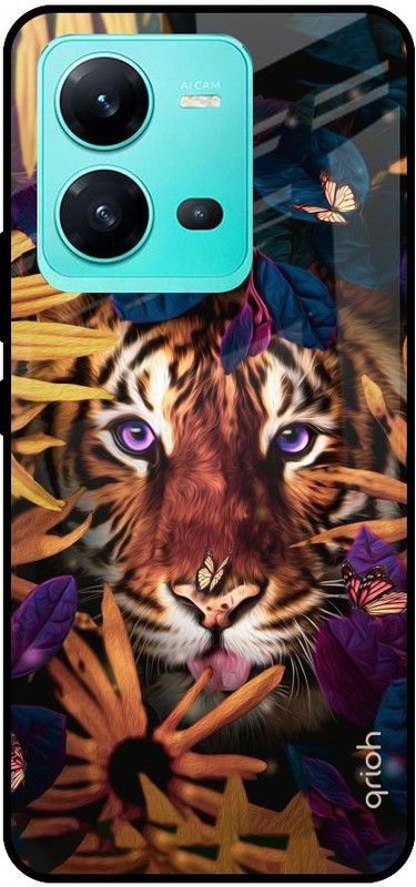 QRIOH Glass Back Cover for Vivo V25  (Multicolor, Grip Case, Silicon, Pack of: 1)
