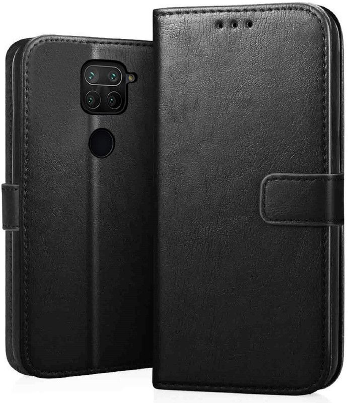 Luxury Counter Flip Cover for Xiaomi Redmi Note 9 Premium Quality |Dual Stiched |Complete Protection| Back Cover  (Black, Dual Protection)
