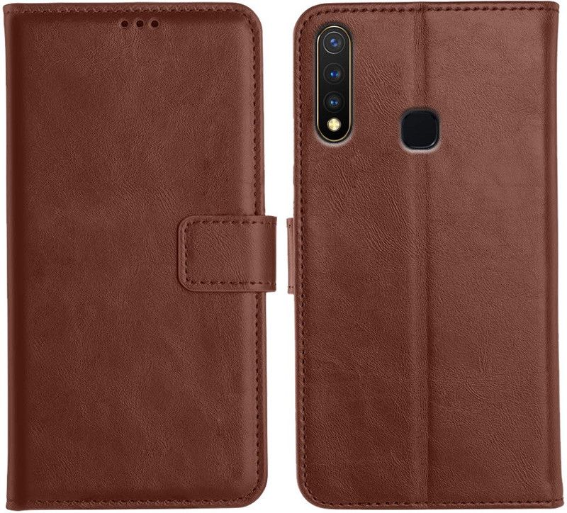 Genron Flip Cover for Vivo Y19  (Brown, Dual Protection)