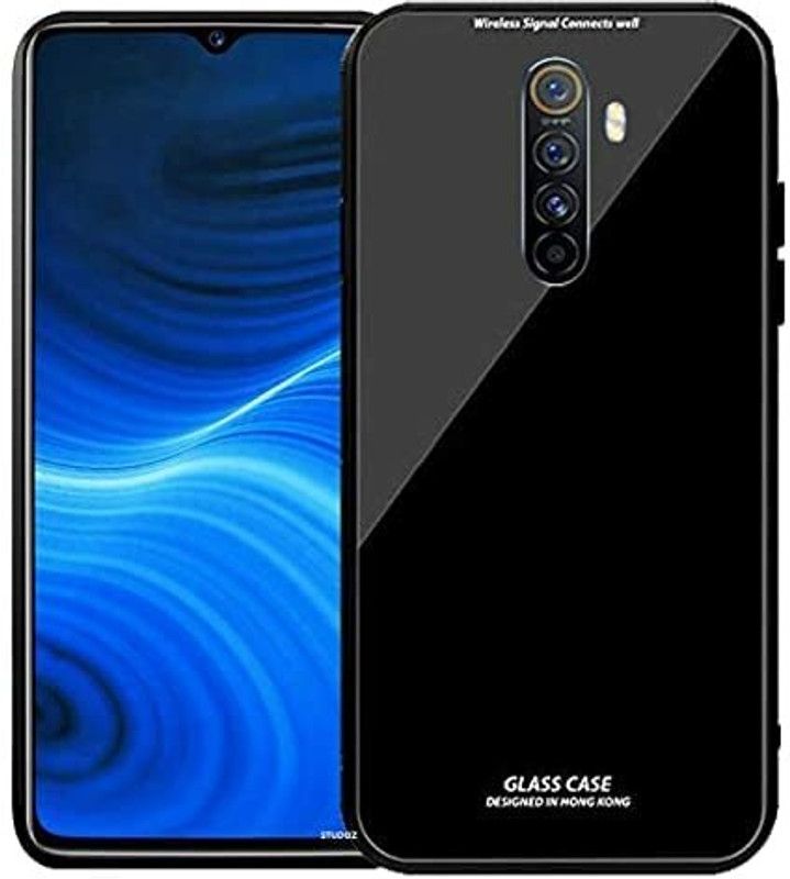 TKTHUB Back Cover for Realme X2 Pro Luxurious Toughened Glass Back Shockproof TPU Bumper Case  (Black, Shock Proof, Pack of: 1)