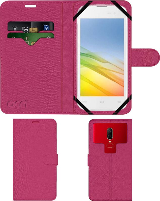 ACM Flip Cover for Lava Iris 450 Colour  (Pink, Cases with Holder, Pack of: 1)