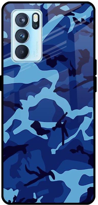 QRIOH Glass Back Cover for Oppo Reno6 Pro 5G  (Blue, Grip Case, Silicon, Pack of: 1)