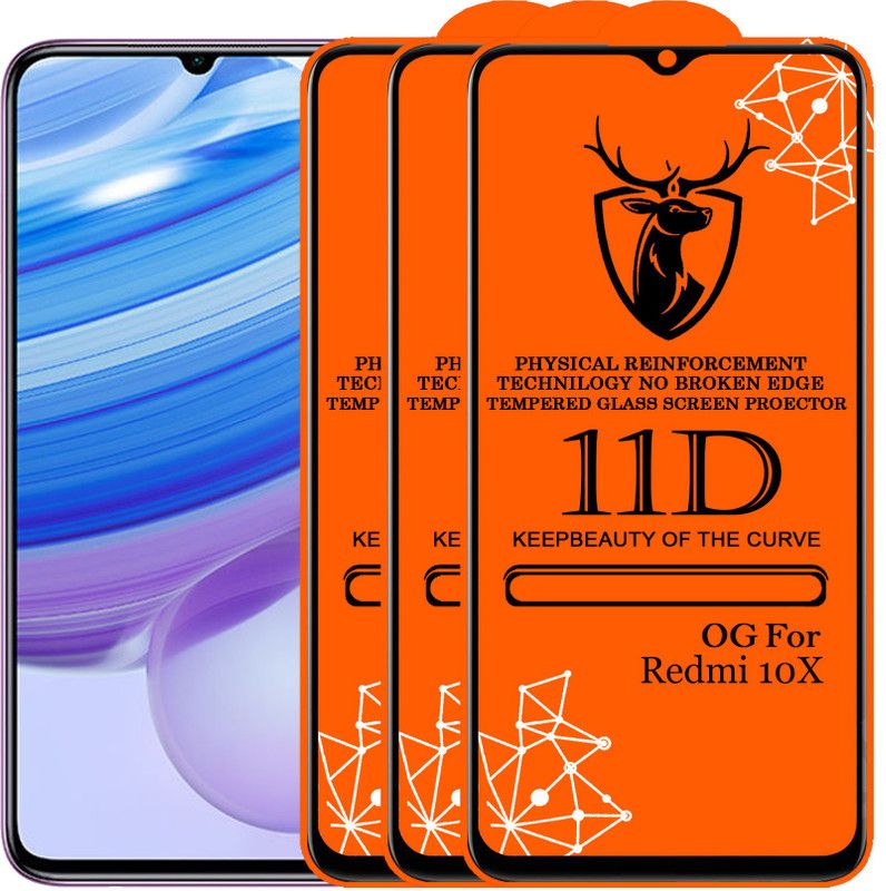 Express Buy Edge To Edge Tempered Glass for 11D Glass - Redmi 10X  (Pack of 3)