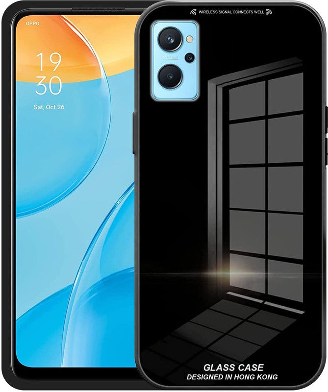 Evett Back Cover for Realme 9i Toughned Glass With Silicon Sides Grip  (Black, Grip Case, Pack of: 1)