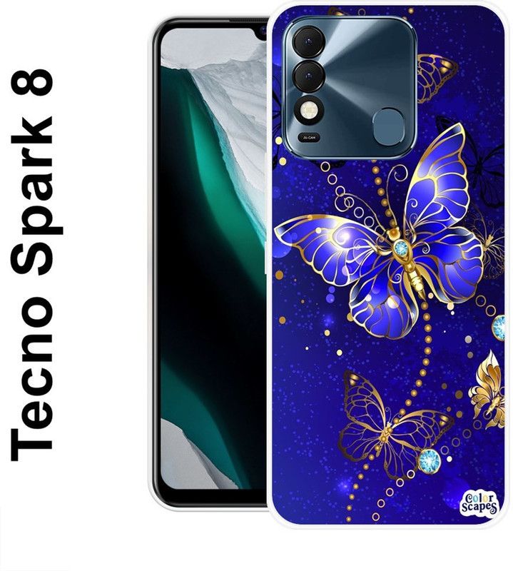 KLC Back Cover for Tecno Spark 8  (Blue, Gold, Grip Case, Silicon)
