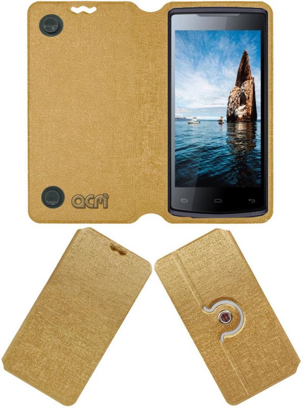 ACM Flip Cover for Lava Iris 506Q  (Gold, Cases with Holder, Pack of: 1)