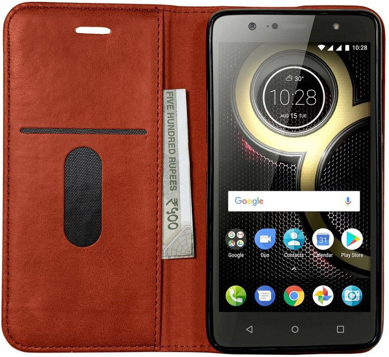 VeeGee Pouch for Lenovo K8 Plus  (Brown, Magnetic Case, Pack of: 1)