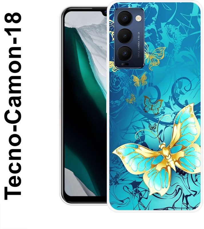 KLC Back Cover for Tecno Camon 18  (Blue, Gold, Silicon)