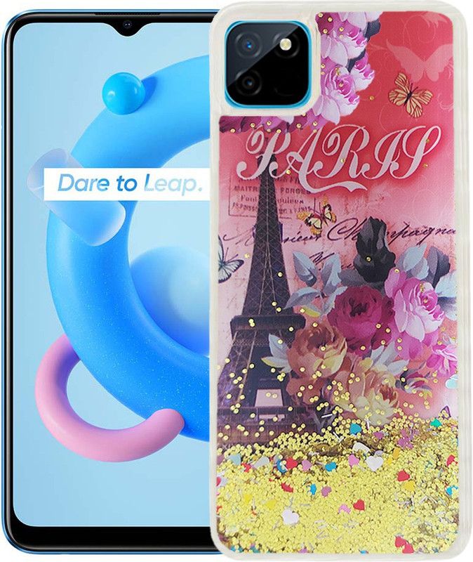 GBAKS Back Cover for REALME C11 Fully Glitter and Liquid with Printed TOWER in The Middle  (Multicolor, Waterproof, Pack of: 1)