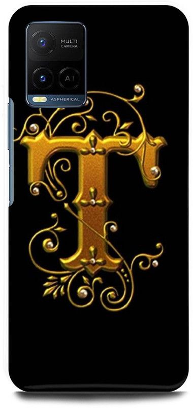 DIKRO Back Cover for Vivo Y21, V2149, T, NAME, LETTER, ALPHABET, GOLD  (Black, Hard Case, Pack of: 1)