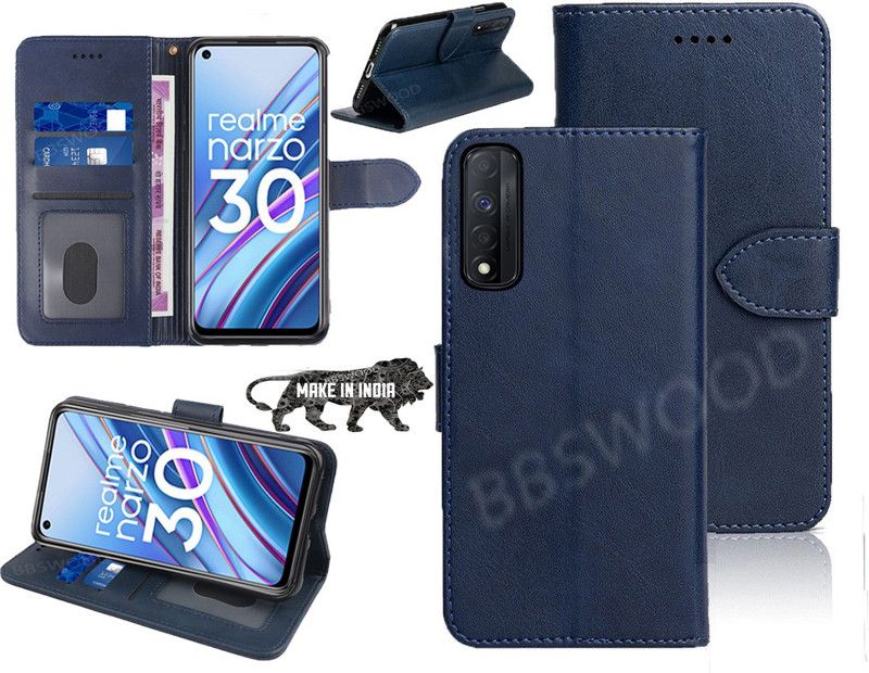 BBSWOOD Flip Cover for Realme Narzo 30 4G  (Blue, Dual Protection, Pack of: 1)