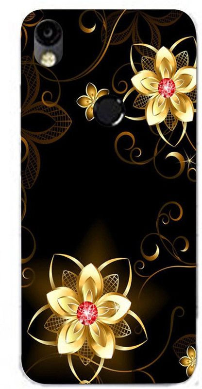 Golden Mask Back Cover for Sky Hawk Back Cover For Tecno Camon In3 Black Background Gold flower  (Multicolor, Waterproof, Silicon, Pack of: 1)