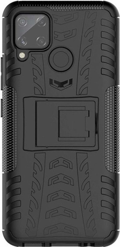ALONZO Back Cover for Realme C15, Realme C15 2020, Realme C15 PC Dual Layer with Stand Back Cover  (Black, Pack of: 1)