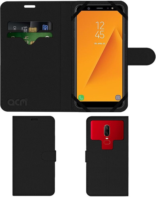 ACM Flip Cover for Samsung Galaxy A6+  (Black, Cases with Holder, Pack of: 1)