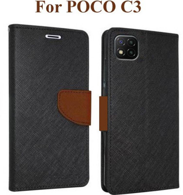 Krumholz Flip Cover for POCO C3  (Brown, Dual Protection, Pack of: 1)