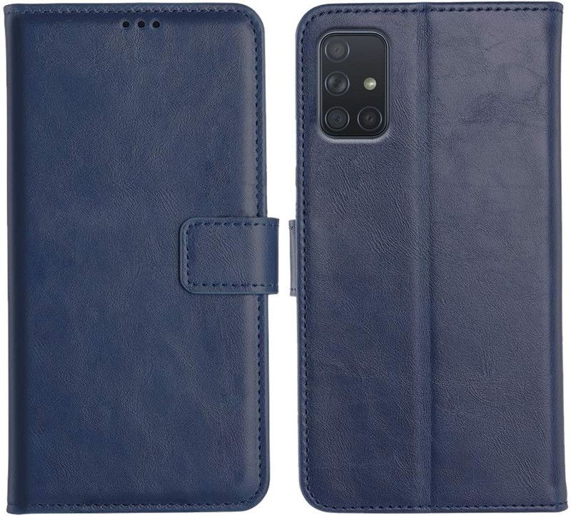Accesorios Network Flip Cover for Samsung Galaxy A71  (Blue, Magnetic Case, Pack of: 1)