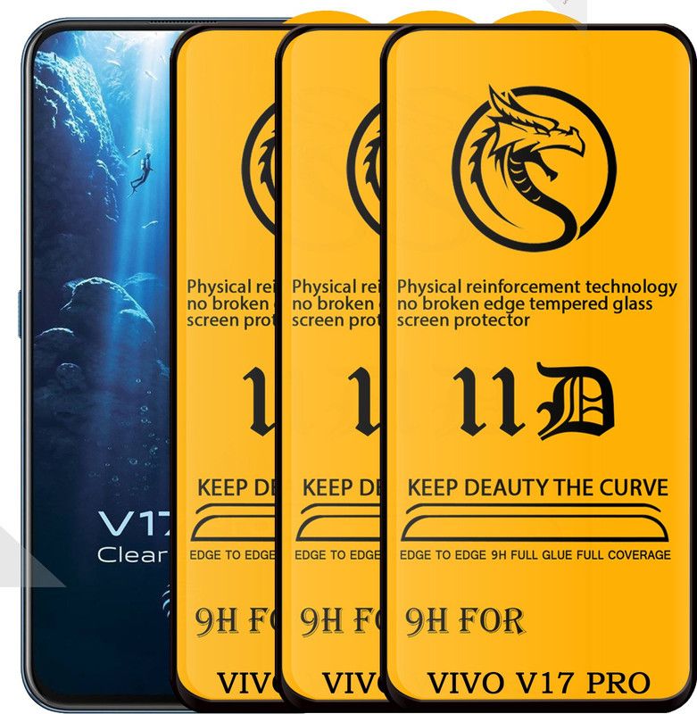 Asgeot Edge To Edge Tempered Glass for Vivo V17 Pro |With Easy Installation Kit|Impact Absorb|Full Adhesive Glass|  (Pack of 3)