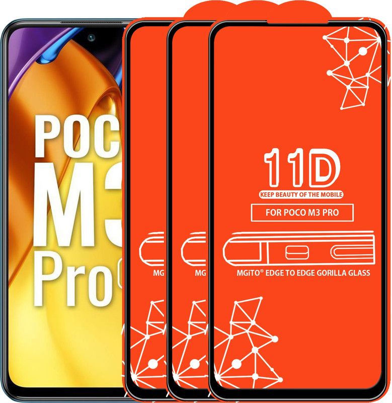 MGito Edge To Edge Tempered Glass for Poco M3 Pro  (Pack of 3)
