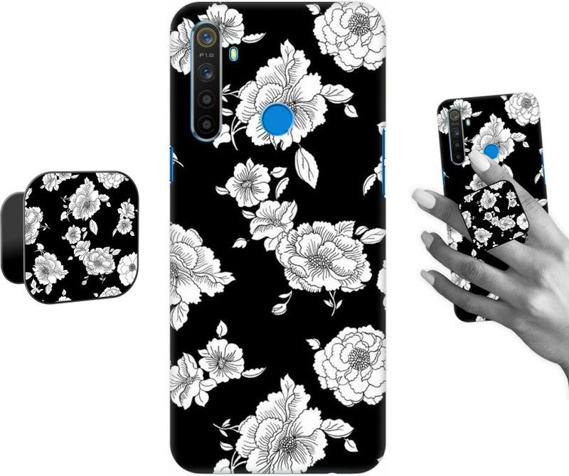 COBIERTAS Back Cover for Realme 5  (Black, White, Cases with Holder, Pack of: 2)