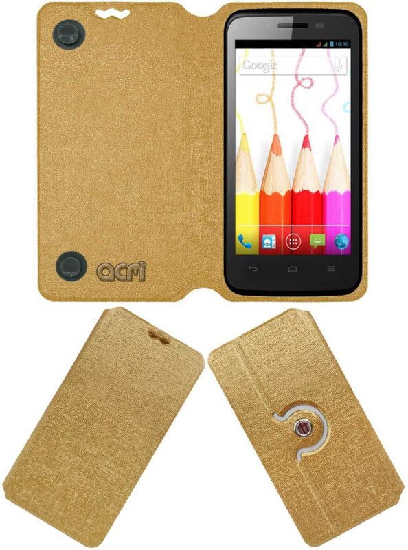 ACM Flip Cover for Videocon A42  (Gold, Cases with Holder, Pack of: 1)