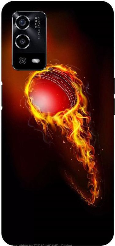 UMPRINT Back Cover for Oppo A55/CPH2325, Cricket Ball Fire India Printed Back Cover  (Multicolor, Hard Case, Pack of: 1)