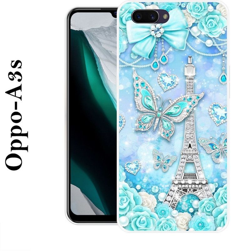 KUDI Back Cover for Oppo A3s  (Blue, Silver, Silicon)