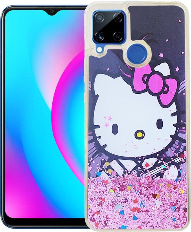 KBAGS Back Cover for REALME C12 Fully Glitter and Liquid with Printed CARTOON in The Middle  (Multicolor, Waterproof)