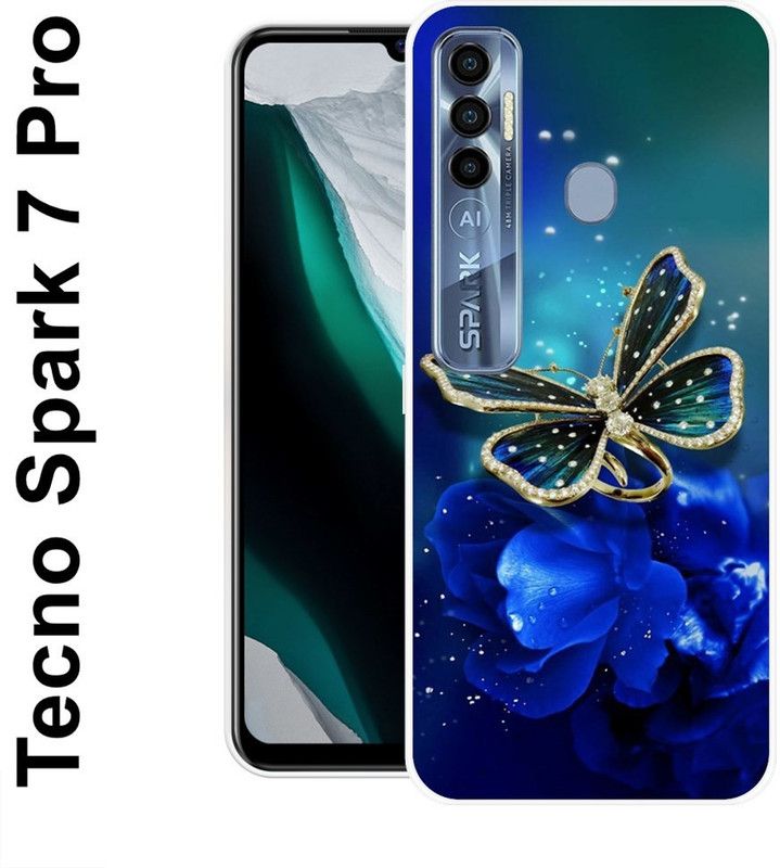 JATLAND Back Cover for Tecno Spark 7 Pro  (Blue, Gold, Grip Case, Silicon)