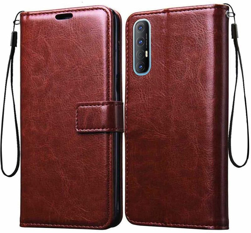 Tingtong Flip Cover for Oppo Reno3 Pro  (Brown, Cases with Holder)