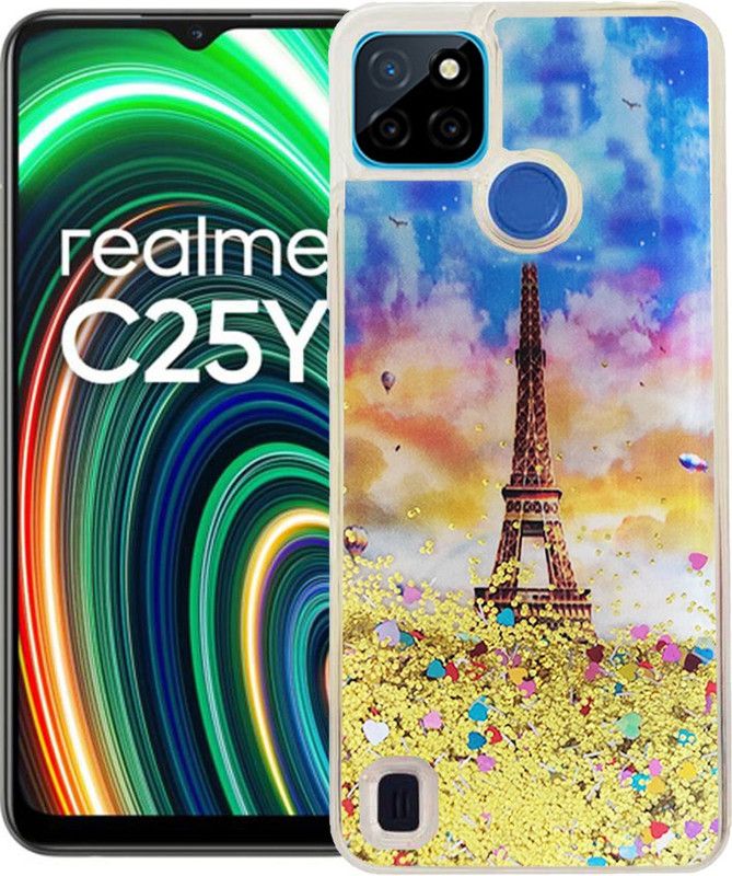 GBAKS Back Cover for REALME C21Y Fully Glitter and Liquid with Printed TOWER in The Middle  (Multicolor, Waterproof, Pack of: 1)