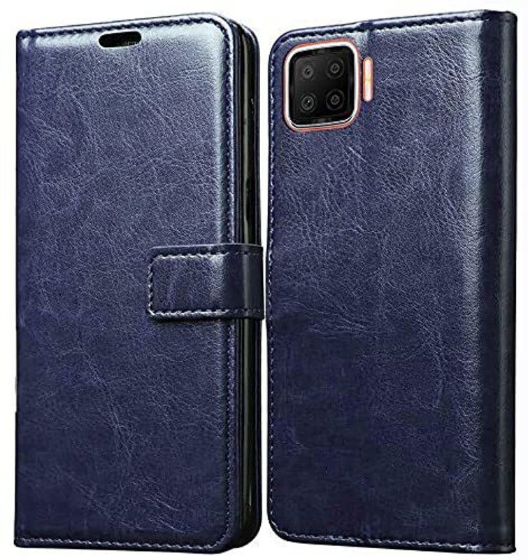 Europe Mart Flip Cover for Oppo F17 Flip Cover Magnetic Leather Wallet Case Shockproof TPU  (Blue, Dual Protection, Pack of: 1)