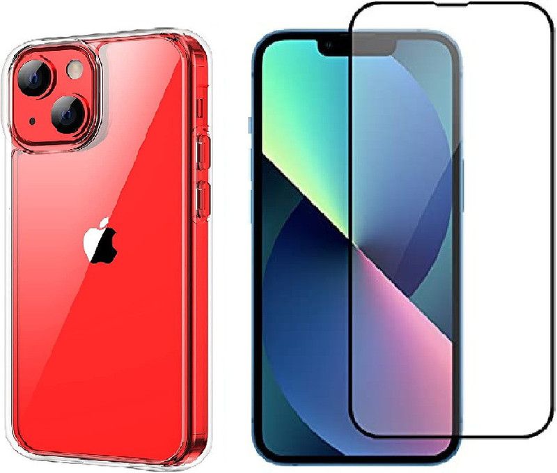 Lustree Back Cover for iPhone 13 Combo Transparent Cover Tempered Glass Full Protection  (Transparent, Shock Proof, Silicon, Pack of: 1)
